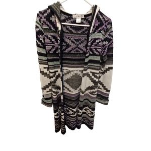 Say what? Western design open front hooded knit cardigan sweater size medium